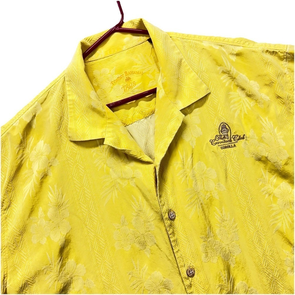 Tommy Bahama Hawaiian shirt Mens 2XL Silk Button Up Yellow Floral Currituck Club